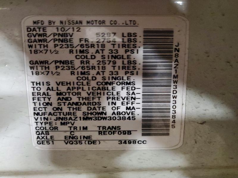 46570266 :رقم المزاد ، JN8AZ1MW3DW303845 vin ، 2013 Nissan Murano مزاد بيع
