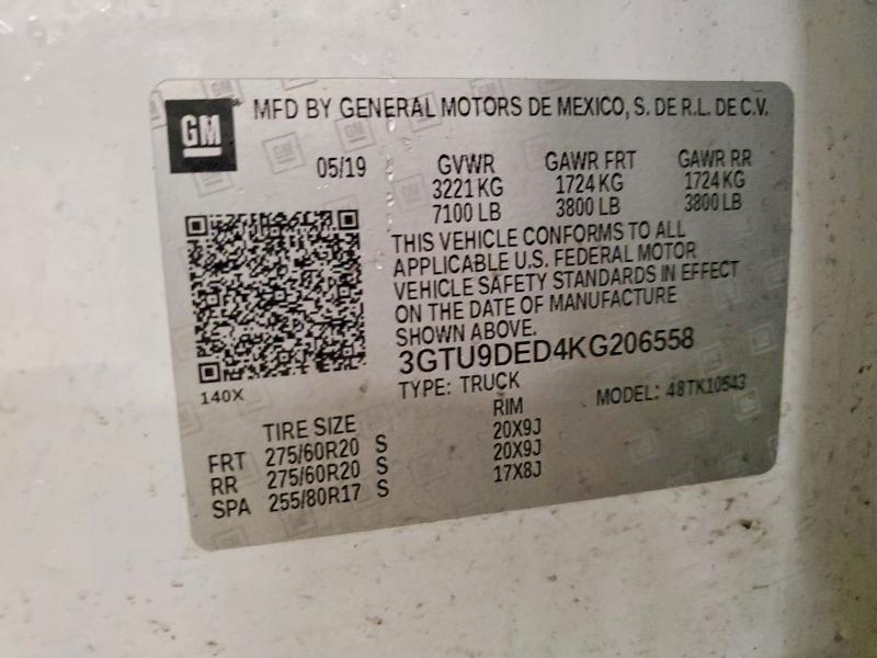 Продажа на аукционе авто 2019 Gmc Sierra, vin: 3GTU9DED4KG206558, номер лота: 78273615