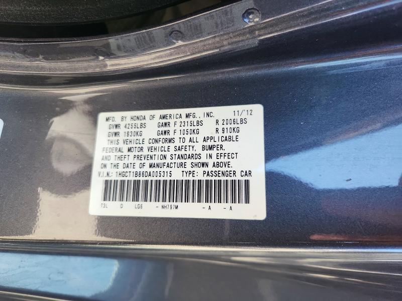 2013 Honda Accord მანქანა იყიდება აუქციონზე, vin: 1HGCT1B86DA005315, აუქციონის ნომერი: 46551576
