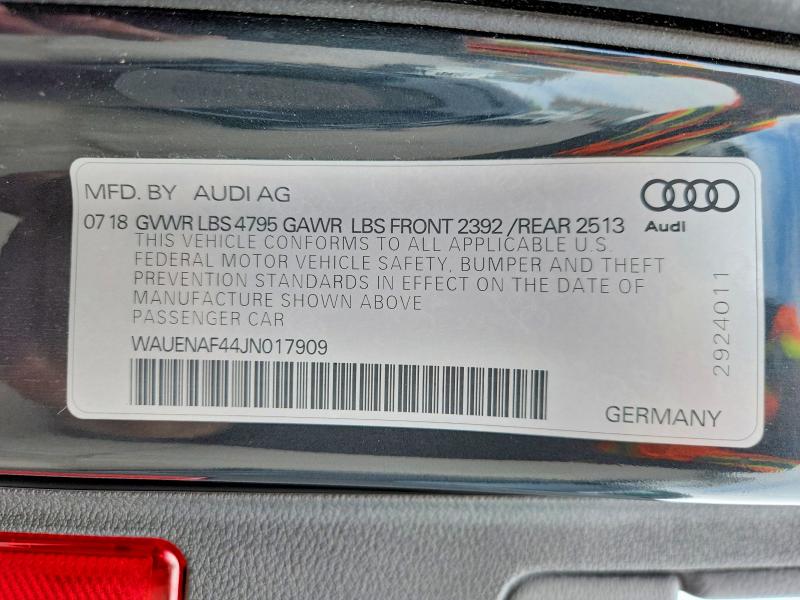 45537016 :رقم المزاد ، WAUENAF44JN017909 vin ، 2018 Audi A4 مزاد بيع