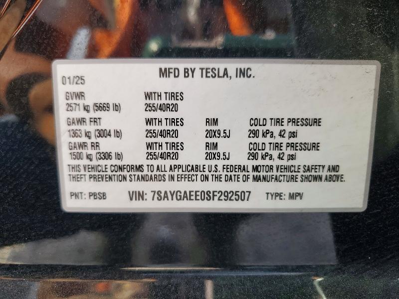 Aukcja sprzedaży 2025 Tesla Model Y, vin: 7SAYGAEE0SF292507, numer aukcji: 47946006