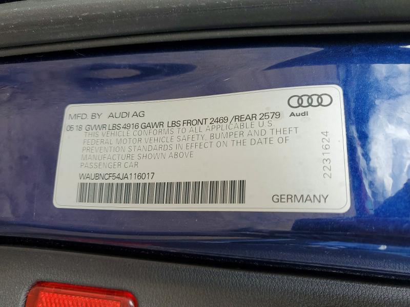 47393496 :رقم المزاد ، WAUBNCF54JA116017 vin ، 2018 Audi A5 مزاد بيع