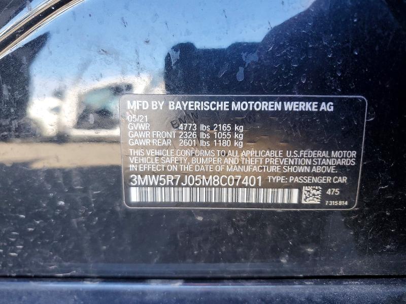 46400266 :رقم المزاد ، 3MW5R7J05M8C07401 vin ، 2021 Bmw 330xi مزاد بيع