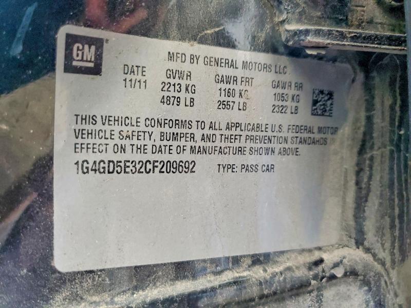 47503376 :رقم المزاد ، 1G4GD5E32CF209692 vin ، 2012 Buick Lacrosse مزاد بيع
