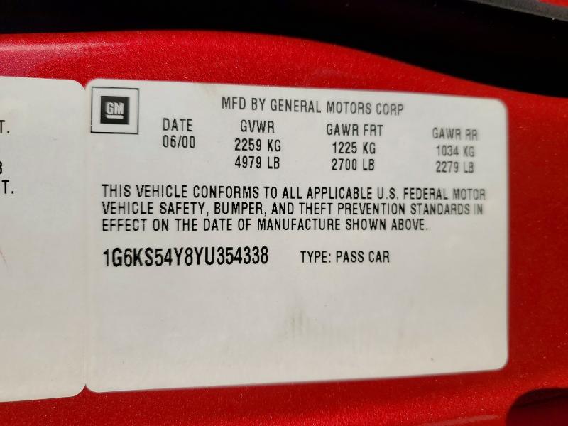 Продаж на аукціоні авто 2000 Cadillac Seville, vin: 1G6KS54Y8YU354338, номер лоту: 41822346