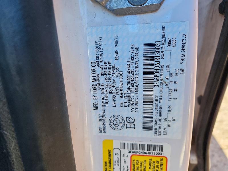 Aukcja sprzedaży 2018 Ford Fusion, vin: 3FA6P0HD6JR130031, numer aukcji: 46504816