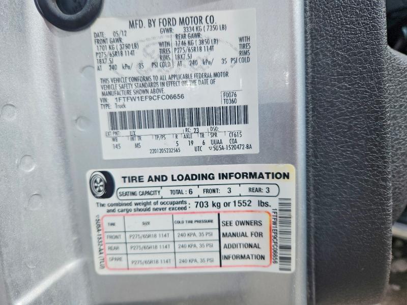 Aukcja sprzedaży 2012 Ford F150, vin: 1FTFW1EF9CFC06656, numer aukcji: 47721256