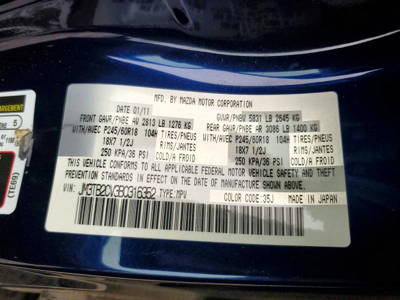 48300576 :رقم المزاد ، JM3TB2CV3B0316352 vin ، 2011 Mazda Cx-9 مزاد بيع
