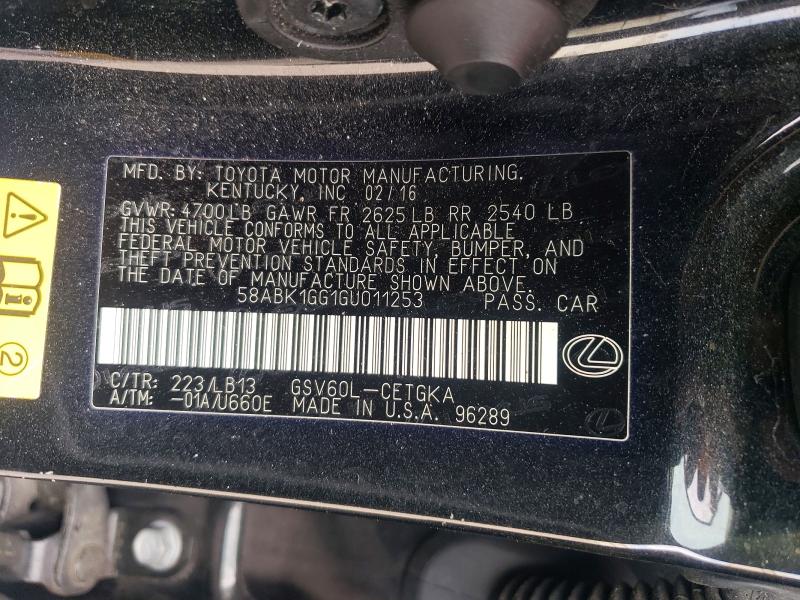 2016 Lexus Es 350 მანქანა იყიდება აუქციონზე, vin: 58ABK1GG1GU011253, აუქციონის ნომერი: 79986035