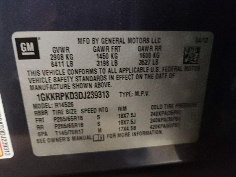 47538456 :رقم المزاد ، 1GKKRPKD3DJ239313 vin ، 2013 Gmc Acadia مزاد بيع