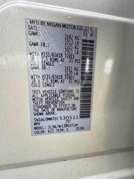 Aukcja sprzedaży 2014 Infiniti Qx60, vin: 5N1AL0MM7EC530511, numer aukcji: 41658196