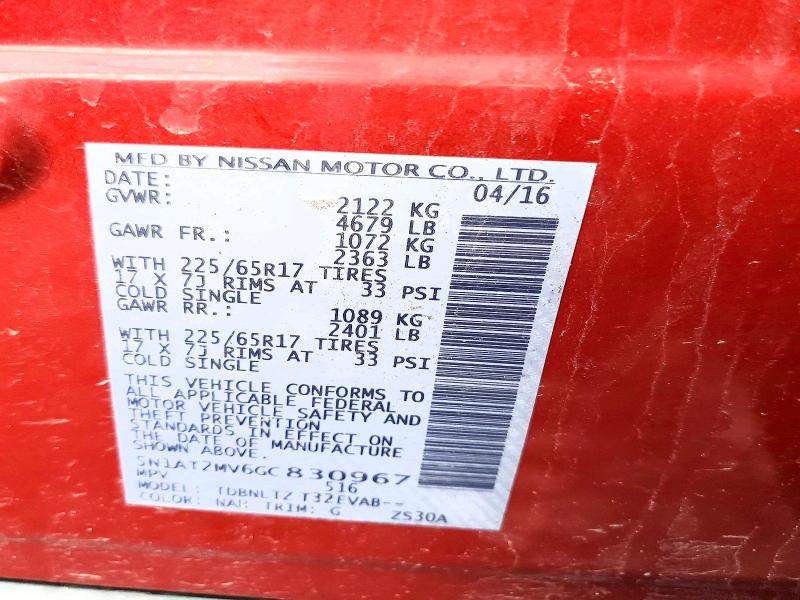 79929625 :رقم المزاد ، 5N1AT2MV6GC830967 vin ، 2016 Nissan Rogue مزاد بيع