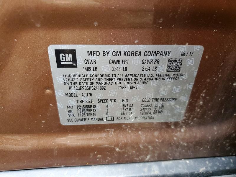 46740896 :رقم المزاد ، KL4CJESB5HB241892 vin ، 2017 Buick Encore مزاد بيع