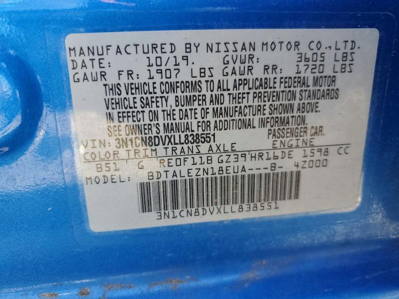 47572246 :رقم المزاد ، 3N1CN8DVXLL838551 vin ، 2020 Nissan Versa مزاد بيع