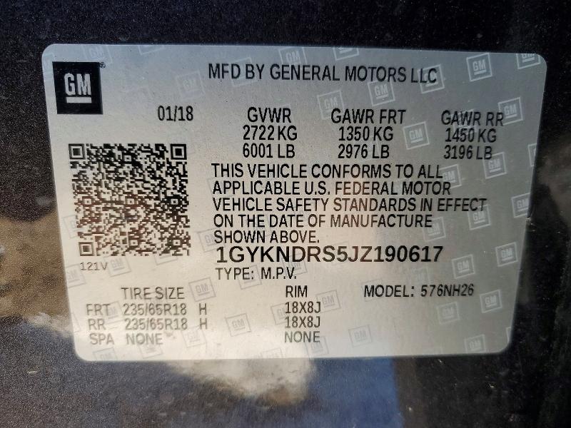 79446145 :رقم المزاد ، 1GYKNDRS5JZ190617 vin ، 2018 Cadillac Xt5 مزاد بيع