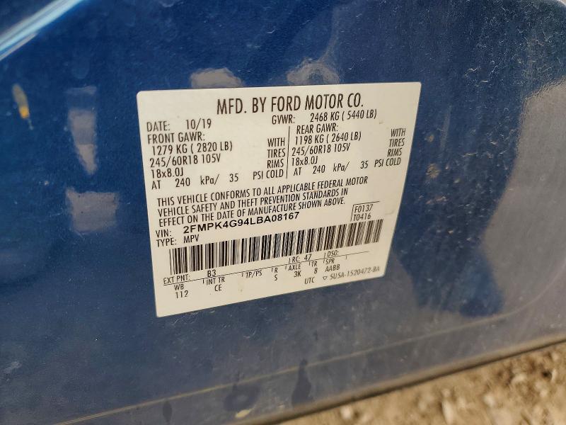 2020 Ford Edge მანქანა იყიდება აუქციონზე, vin: 2FMPK4G94LBA08167, აუქციონის ნომერი: 47765466