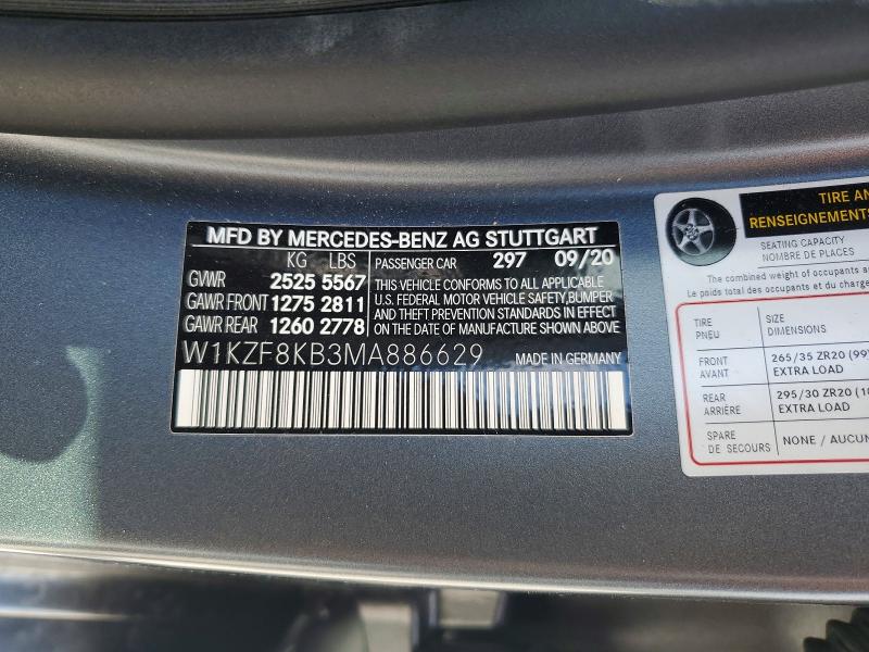 Aukcja sprzedaży 2021 Mercedes-benz E, vin: W1KZF8KB3MA886629, numer aukcji: 47589156