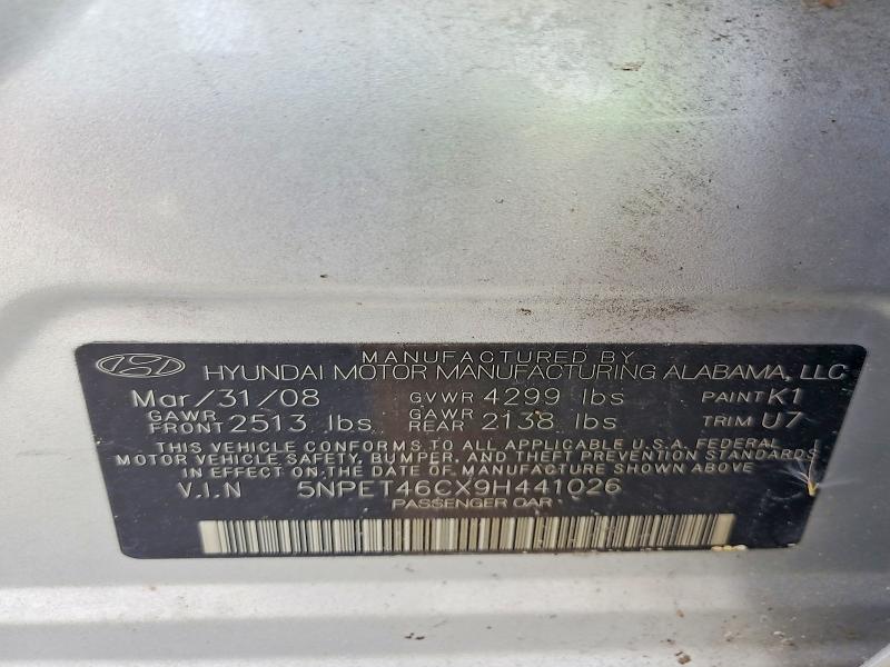Продаж на аукціоні авто 2009 Hyundai Sonata Gls, vin: 5NPET46CX9H441026, номер лоту: 41947656