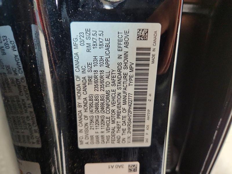 47953886 :رقم المزاد ، 2HKRS4H72PH422777 vin ، 2023 Honda Cr-v مزاد بيع