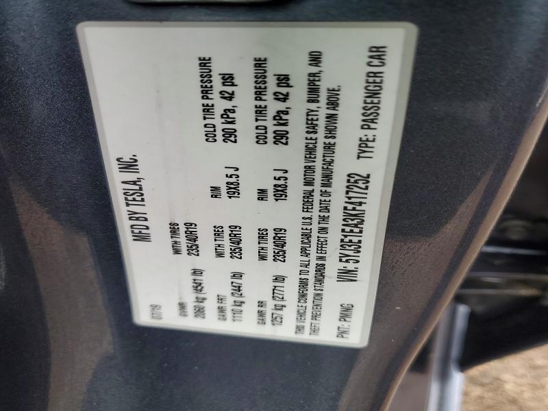 Aukcja sprzedaży 2019 Tesla Model 3, vin: 5YJ3E1EA3KF417252, numer aukcji: 41743626