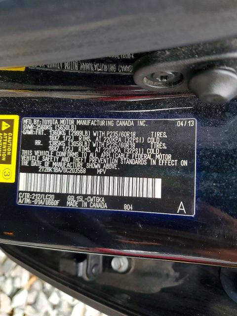 46264126 :رقم المزاد ، 2T2BK1BA7DC203568 vin ، 2013 Lexus Rx 350 مزاد بيع