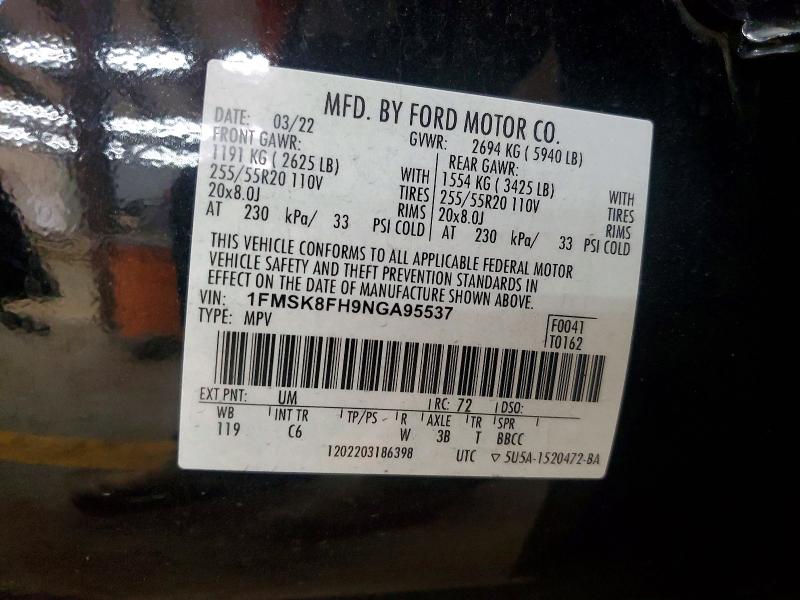 Aukcja sprzedaży 2022 Ford Explorer, vin: 1FMSK8FH9NGA95537, numer aukcji: 47783326