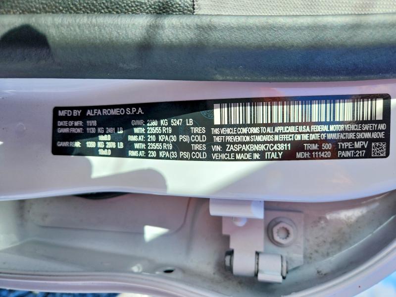 45580236 :رقم المزاد ، ZASPAKBN9K7C43811 vin ، 2019 Alfa Romeo Stelvio مزاد بيع