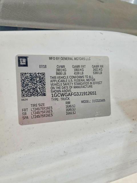 99134005 :رقم المزاد ، 1GCWGAFG3J1912651 vin ، 2018 Chevrolet Express G2500 مزاد بيع