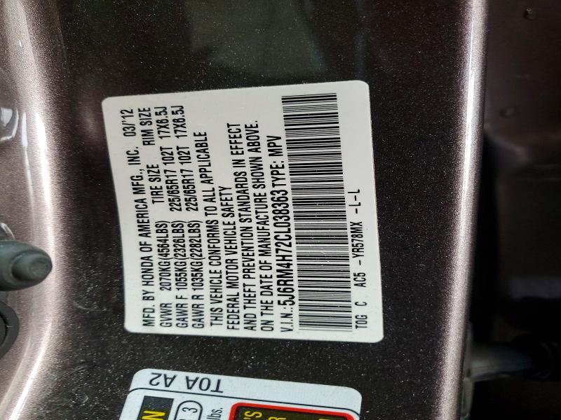 45589136 :رقم المزاد ، 5J6RM4H72CL038363 vin ، 2012 Honda Cr-v مزاد بيع