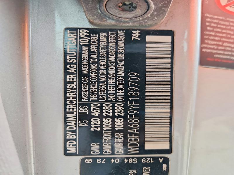 Aukcja sprzedaży 2000 Mercedes-benz Sl, vin: WDBFA68F9YF189709, numer aukcji: 79318025
