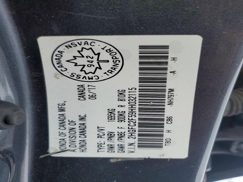 Aukcja sprzedaży 2017 Honda Civic, vin: 2HGFC2F59HH032115, numer aukcji: 46819706
