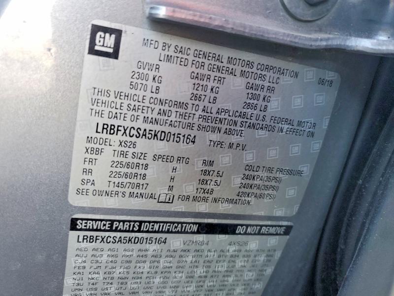 46939176 :رقم المزاد ، LRBFXCSA5KD015164 vin ، 2019 Buick Envision مزاد بيع