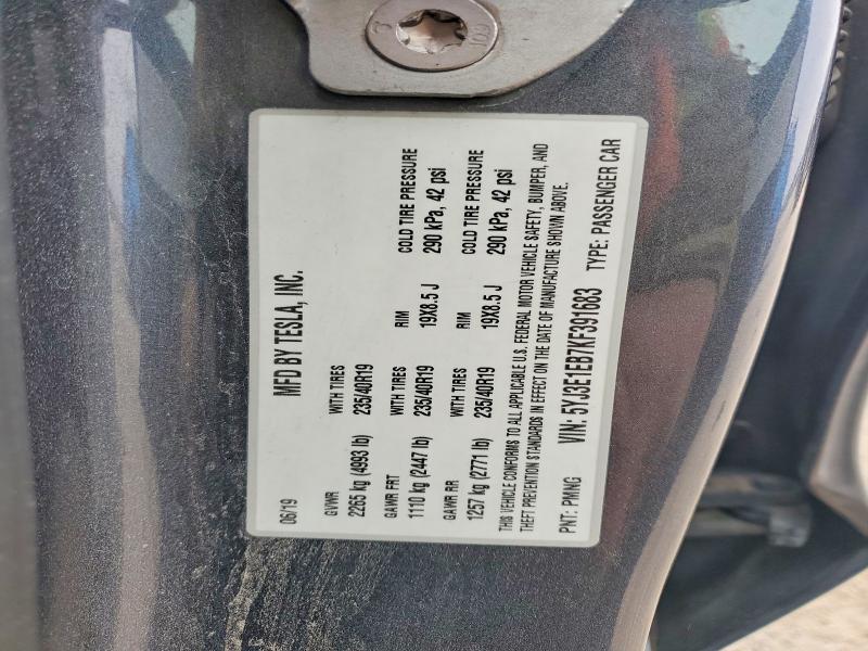 46523066 :رقم المزاد ، 5YJ3E1EB7KF391683 vin ، 2019 Tesla Model 3 مزاد بيع