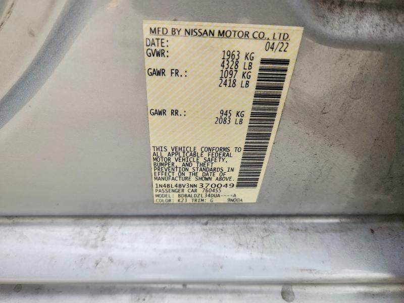 Продажа на аукционе авто 2022 Nissan Altima, vin: 1N4BL4BV3NN370049, номер лота: 47820246