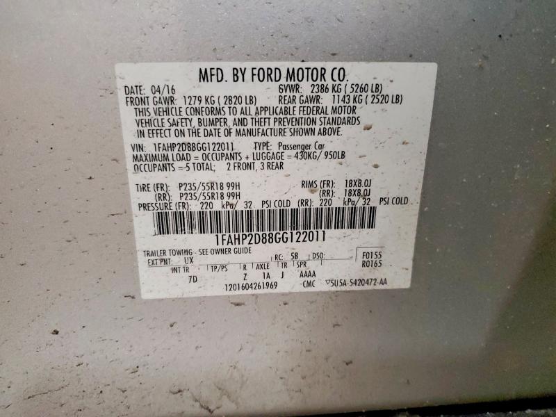 Aukcja sprzedaży 2016 Ford Taurus, vin: 1FAHP2D88GG122011, numer aukcji: 78546415