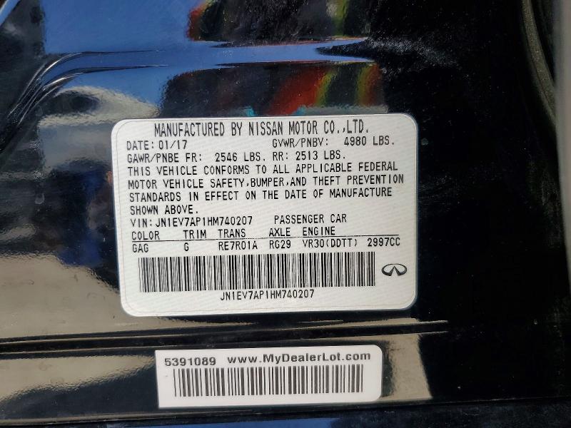 45886096 :رقم المزاد ، JN1EV7AP1HM740207 vin ، 2017 Infiniti Q50 مزاد بيع