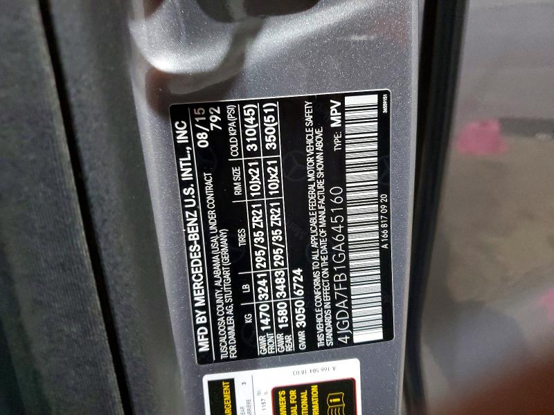45529976 :رقم المزاد ، 4JGDA7FB1GA645160 vin ، 2016 Mercedes-benz Gle مزاد بيع