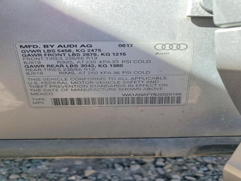 Продаж на аукціоні авто 2018 Audi Q5, vin: WA1ANAFY8J2020165, номер лоту: 45924706