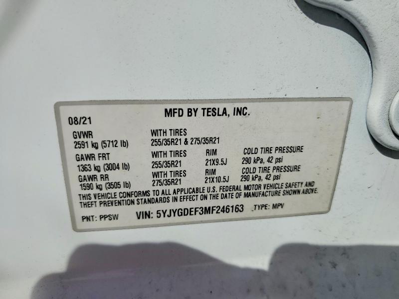 41762996 :رقم المزاد ، 5YJYGDEF3MF246163 vin ، 2021 Tesla Model Y مزاد بيع