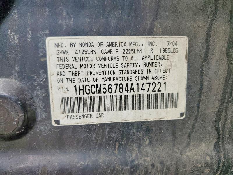 Продаж на аукціоні авто 2004 Honda Accord, vin: 1HGCM56784A147221, номер лоту: 46276856