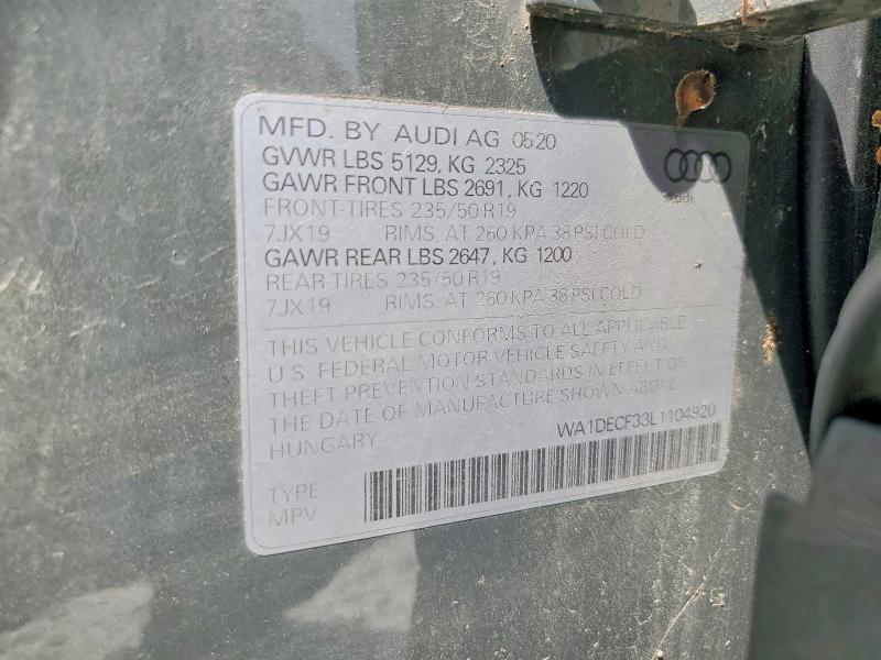 2020 Audi Q3 მანქანა იყიდება აუქციონზე, vin: WA1DECF33L1104920, აუქციონის ნომერი: 46723166