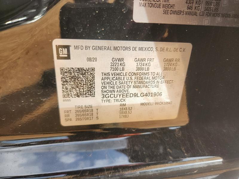 Aukcja sprzedaży 2020 Chevrolet Silverado, vin: 3GCUYEED9LG401906, numer aukcji: 79923445
