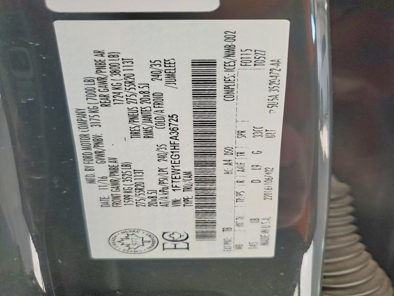 2017 Ford F150 მანქანა იყიდება აუქციონზე, vin: 1FTEW1EG1HFA36725, აუქციონის ნომერი: 41789816