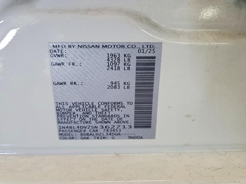 Продаж на аукціоні авто 2025 Nissan Altima, vin: 1N4BL4DV2SN362713, номер лоту: 45634426
