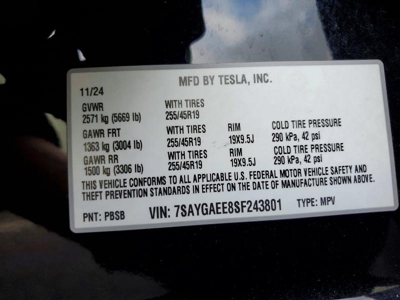 2025 Tesla Model Y მანქანა იყიდება აუქციონზე, vin: 7SAYGAEE8SF243801, აუქციონის ნომერი: 41788056
