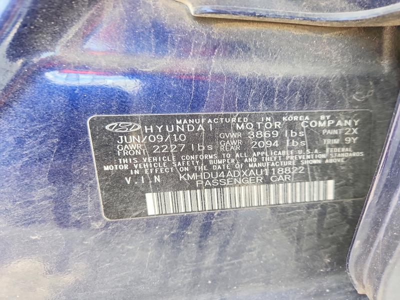 2010 Hyundai Elantra მანქანა იყიდება აუქციონზე, vin: KMHDU4ADXAU118822, აუქციონის ნომერი: 41711296