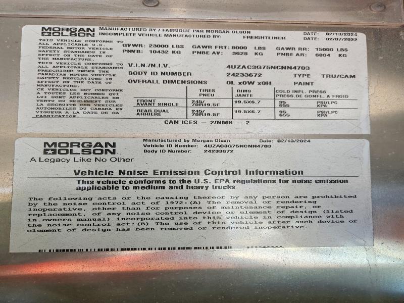 Продаж на аукціоні авто 2022 Freightliner Mt55, vin: 4UZAC3G75NCNN4703, номер лоту: 79058875