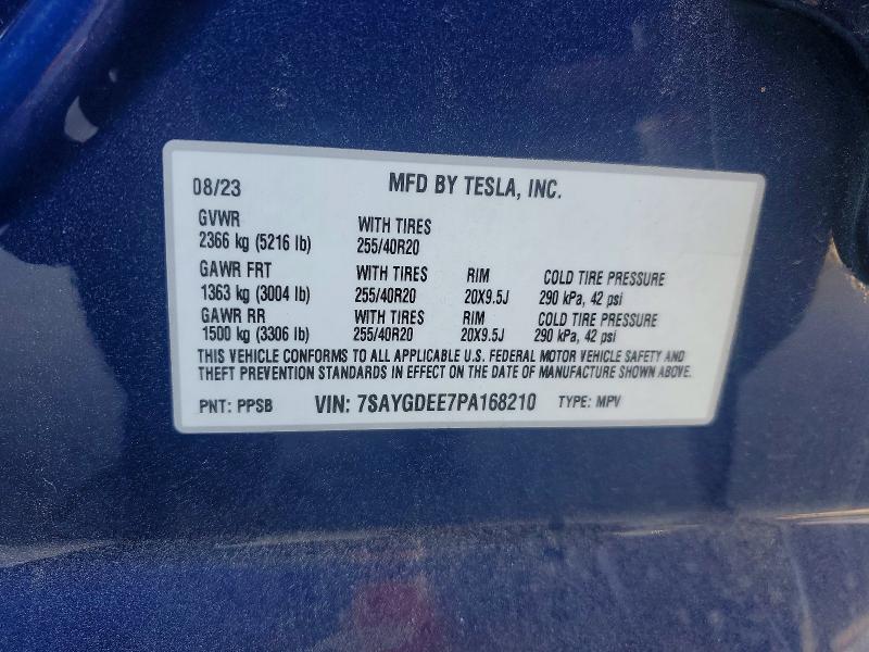 2023 Tesla Model Y მანქანა იყიდება აუქციონზე, vin: 7SAYGDEE7PA168210, აუქციონის ნომერი: 45468886