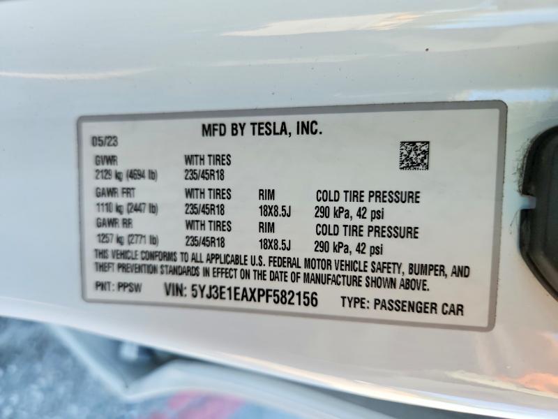 Aukcja sprzedaży 2023 Tesla Model 3, vin: 5YJ3E1EAXPF582156, numer aukcji: 46863106