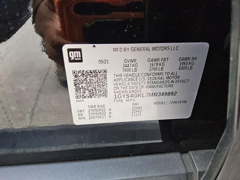 78183885 :رقم المزاد ، 1GYS4GKL7MR349892 vin ، 2021 Cadillac Escalade مزاد بيع